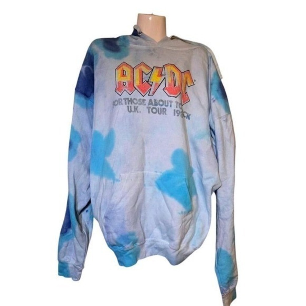 AC/DC Tie Dye Hoodie 3XL Blue Graphic UK Tour Sweatshirt Y2K 80s Vintage Style - Picture 2 of 6